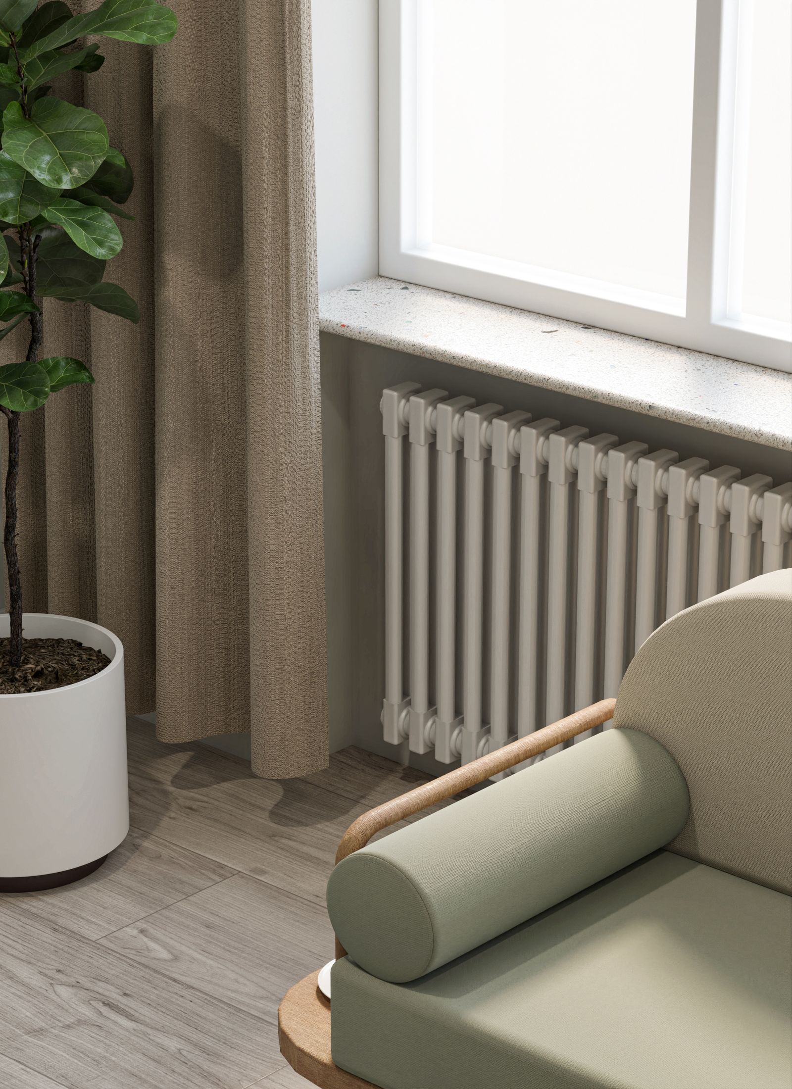 Modern radiator in a comfortable living room